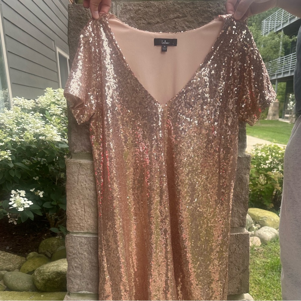 Lulu's Sparkling Sequin Dress in Pink and Gold